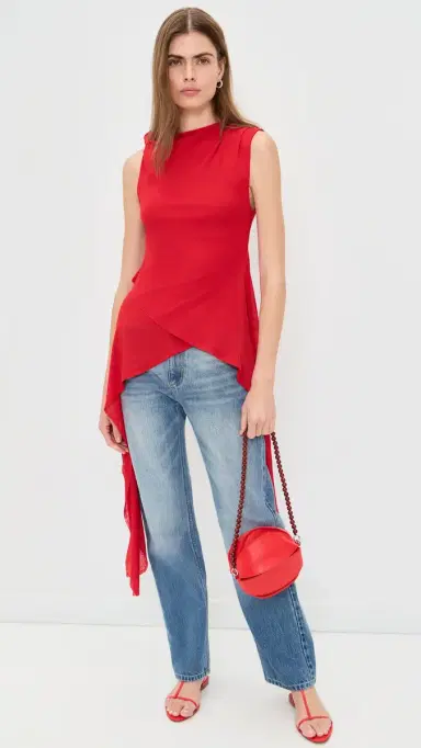 Ganni Marl Mesh Tie Knot Tank Top Goji Berry 38 | Thumbnail 5