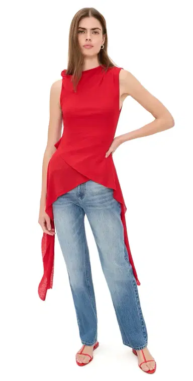 Ganni Marl Mesh Tie Knot Tank Top Goji Berry 38 | Thumbnail 1
