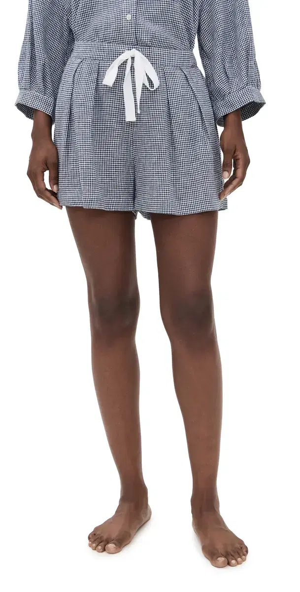 Linen Blend Relaxed horts Gingham White/Navy