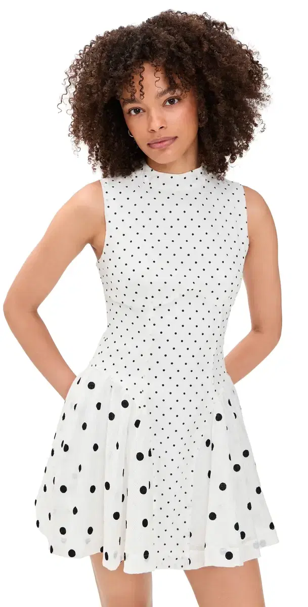 Polka-Dot ix Gathered Hip Mini Dress White