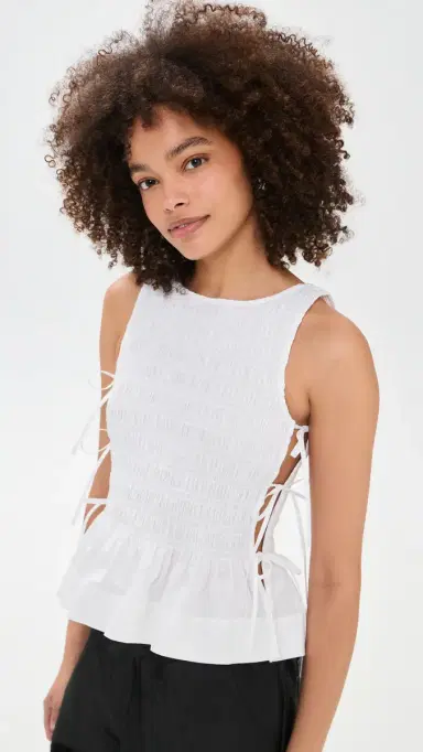 Ganni Cotton Poplin Smock Tie String Top | Thumbnail 2