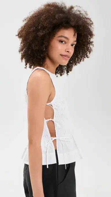 Ganni Cotton Poplin Smock Tie String Top | Thumbnail 4
