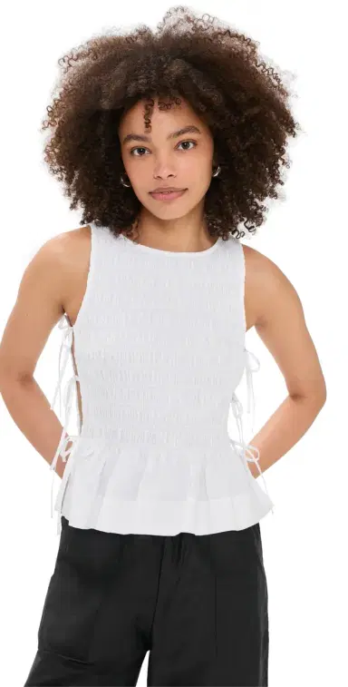 Ganni Cotton Poplin Smock Tie String Top | Thumbnail 1