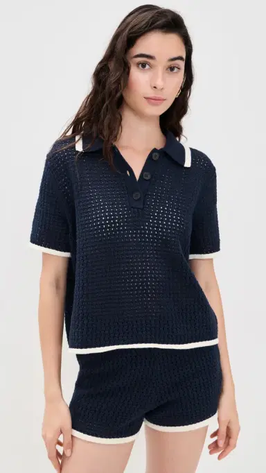 Velvet Lumae Polo Top Navy | Thumbnail 2