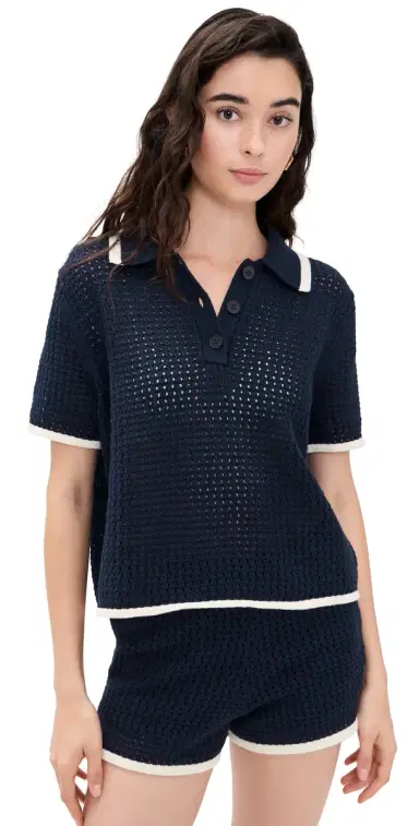 Velvet Lumae Polo Top Navy | Thumbnail 1