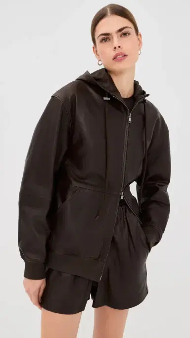 Tibi Leather Zip Up Hoodie Jacket Brown S | Thumbnail 2 Tibi Leather Zip Up Hoodie Jacket Brown S | Thumbnail 2