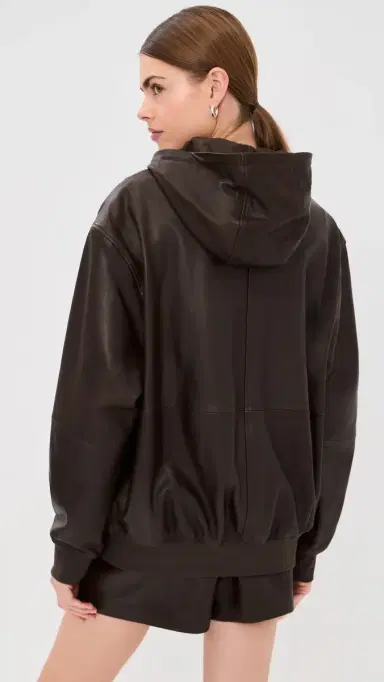 Tibi Leather Zip Up Hoodie Jacket Brown S | Thumbnail 3 Tibi Leather Zip Up Hoodie Jacket Brown S | Thumbnail 3