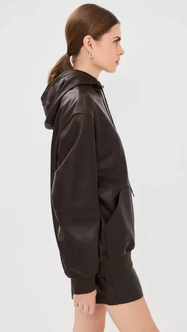 Tibi Leather Zip Up Hoodie Jacket Brown S | Thumbnail 4 Tibi Leather Zip Up Hoodie Jacket Brown S | Thumbnail 4