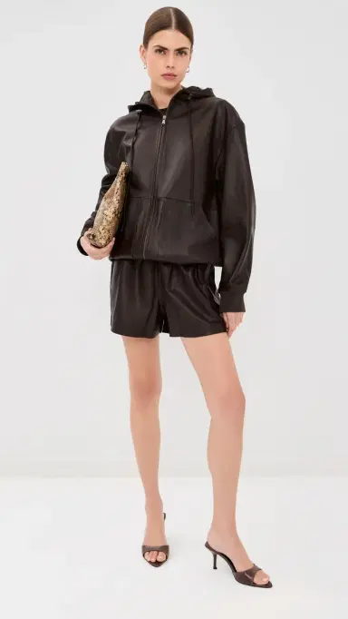 Tibi Leather Zip Up Hoodie Jacket Brown S | Thumbnail 5 Tibi Leather Zip Up Hoodie Jacket Brown S | Thumbnail 5