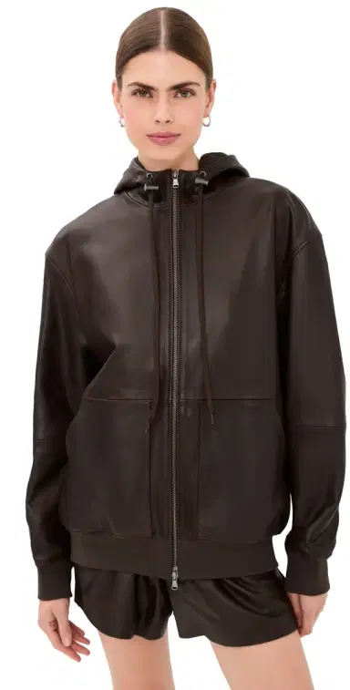 Tibi Leather Zip Up Hoodie Jacket Brown S | Thumbnail 1 Tibi Leather Zip Up Hoodie Jacket Brown S | Thumbnail 1