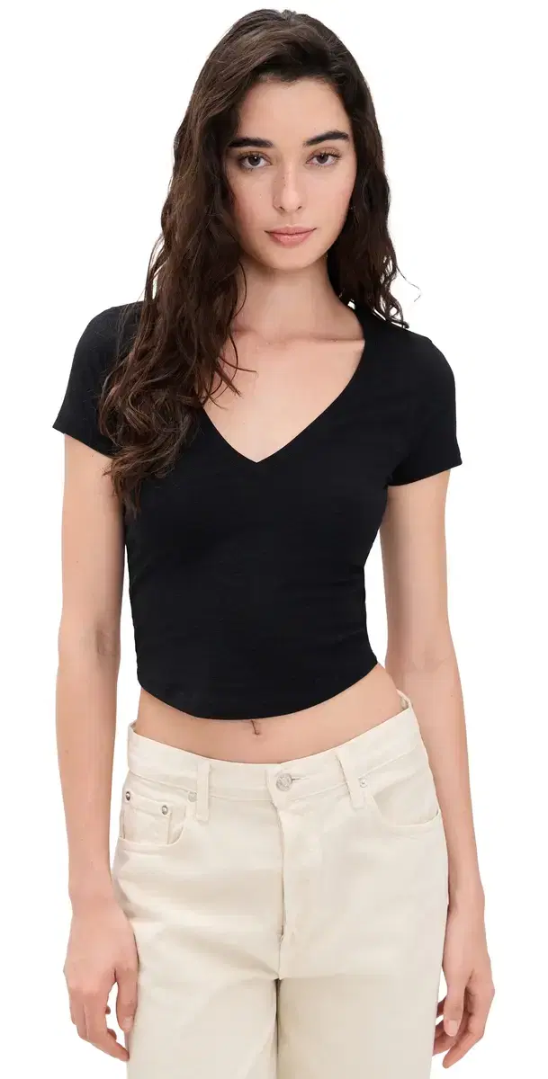 James Perse V Neck Cropped Tee Black