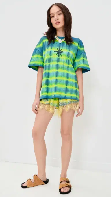 Ciao Ciao Vacation Curacao Tie Dye Lace Trim Shorts Green/Blue | Thumbnail 5
