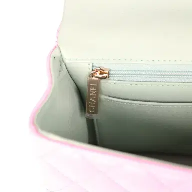 Chanel Chanel Mini Rectangular Flap Bag with Top Handle Pink and Green Lambskin Light Gold Hardware | Thumbnail 10 Chanel Chanel Mini Rectangular Flap Bag with Top Handle Pink and Green Lambskin Light Gold Hardware | Thumbnail 10