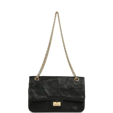 Chanel Chanel Small "Crush" Reissue 225 2.55 Crush Double Flap Bag Black Lambskin Gold Hardware | Thumbnail 7 Chanel Chanel Small "Crush" Reissue 225 2.55 Crush Double Flap Bag Black Lambskin Gold Hardware | Thumbnail 7