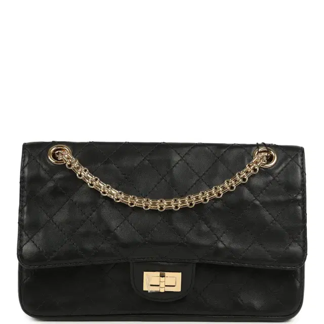 Chanel Chanel Small "Crush" Reissue 225 2.55 Crush Double Flap Bag Black Lambskin Gold Hardware