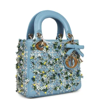 Dior Christian Dior Mini Lady Dior Bag "3D Garden" Blue Multi Embellished Lambskin Light Gold Hardware | Thumbnail 2