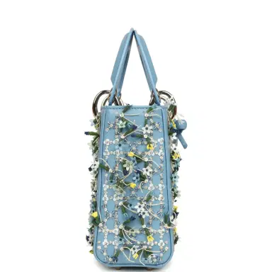 Dior Christian Dior Mini Lady Dior Bag "3D Garden" Blue Multi Embellished Lambskin Light Gold Hardware | Thumbnail 3