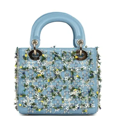 Dior Christian Dior Mini Lady Dior Bag "3D Garden" Blue Multi Embellished Lambskin Light Gold Hardware | Thumbnail 4