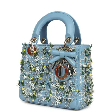 Dior Christian Dior Mini Lady Dior Bag "3D Garden" Blue Multi Embellished Lambskin Light Gold Hardware | Thumbnail 5