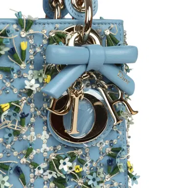 Dior Christian Dior Mini Lady Dior Bag "3D Garden" Blue Multi Embellished Lambskin Light Gold Hardware | Thumbnail 7