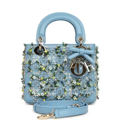 Dior Christian Dior Mini Lady Dior Bag "3D Garden" Blue Multi Embellished Lambskin Light Gold Hardware | Thumbnail 1