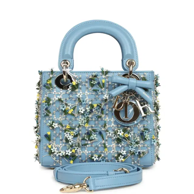 Dior Christian Dior Mini Lady Dior Bag "3D Garden" Blue Multi Embellished Lambskin Light Gold Hardware
