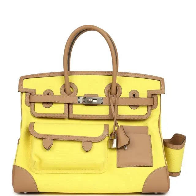 HERMÈS Hermes Birkin Cargo 35 Jaune Citron Toile and Chai Swift Palladium Hardware