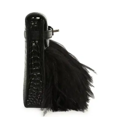 HERMÈS Hermes Kelly Elan Foile Black Matte Porosus Crocodile and Ostrich Feathers Palladium Hardware | Thumbnail 3 HERMÈS Hermes Kelly Elan Foile Black Matte Porosus Crocodile and Ostrich Feathers Palladium Hardware | Thumbnail 3