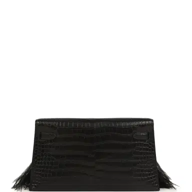 HERMÈS Hermes Kelly Elan Foile Black Matte Porosus Crocodile and Ostrich Feathers Palladium Hardware | Thumbnail 4 HERMÈS Hermes Kelly Elan Foile Black Matte Porosus Crocodile and Ostrich Feathers Palladium Hardware | Thumbnail 4
