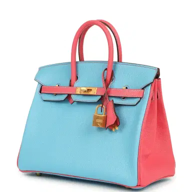 HERMÈS Hermes Special Order (HSS) Birkin 25 Celeste and Rose Lipstick Chevre Mysore Brushed Gold Hardware | Thumbnail 5 HERMÈS Hermes Special Order (HSS) Birkin 25 Celeste and Rose Lipstick Chevre Mysore Brushed Gold Hardware | Thumbnail 5