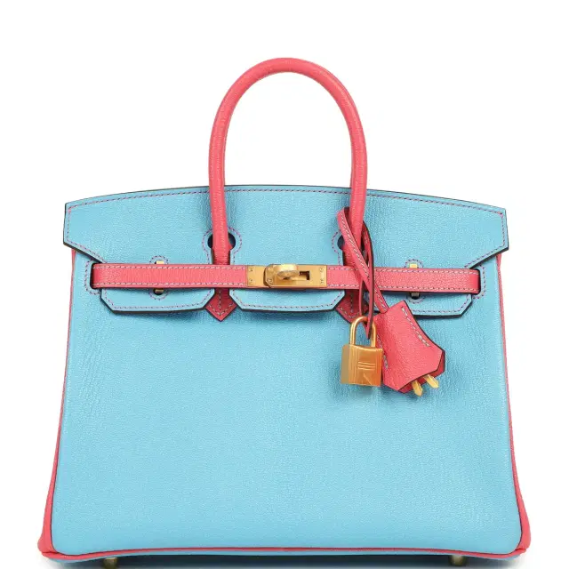 hermes Hermes Special Order (HSS) Birkin 25 Celeste and Rose Lipstick Chevre Mysore Brushed Gold Hardware