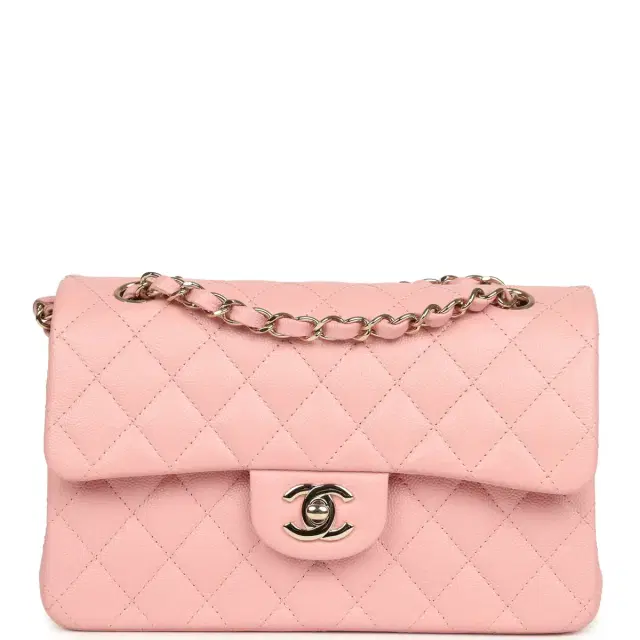 Pre-owned Chanel Small Classic Double Flap Bag Pink Shiny Caviar Light Gold Hardware