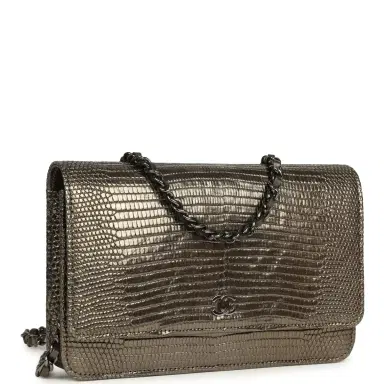 Chanel Pre-owned Chanel Wallet On Chain WOC Anthracite Lizard Ruthenium Hardware | Thumbnail 2