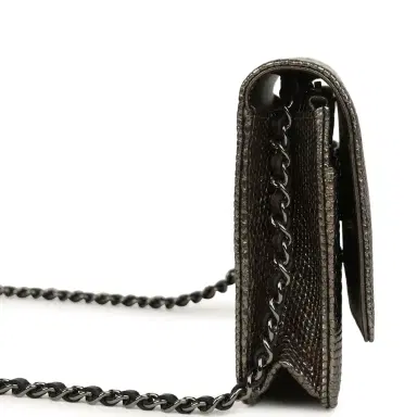 Chanel Pre-owned Chanel Wallet On Chain WOC Anthracite Lizard Ruthenium Hardware | Thumbnail 3
