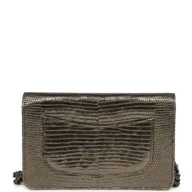 Chanel Pre-owned Chanel Wallet On Chain WOC Anthracite Lizard Ruthenium Hardware | Thumbnail 4