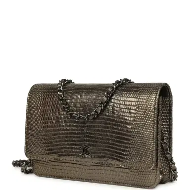 Chanel Pre-owned Chanel Wallet On Chain WOC Anthracite Lizard Ruthenium Hardware | Thumbnail 5