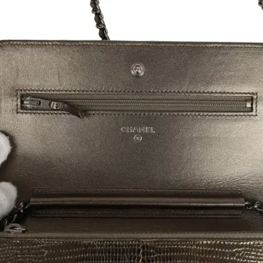 Chanel Pre-owned Chanel Wallet On Chain WOC Anthracite Lizard Ruthenium Hardware | Thumbnail 8