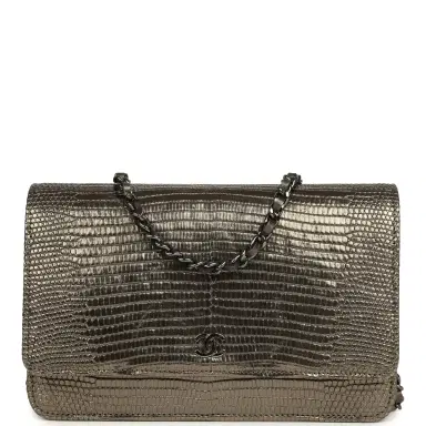 Chanel Pre-owned Chanel Wallet On Chain WOC Anthracite Lizard Ruthenium Hardware | Thumbnail 1
