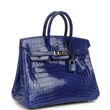 HERMÈS Pre-owned Hermes Birkin 25 Bleu Electric Shiny Niloticus Crocodile Palladium Hardware | Thumbnail 2 HERMÈS Pre-owned Hermes Birkin 25 Bleu Electric Shiny Niloticus Crocodile Palladium Hardware | Thumbnail 2