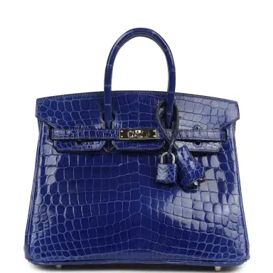 HERMÈS Pre-owned Hermes Birkin 25 Bleu Electric Shiny Niloticus Crocodile Palladium Hardware | Thumbnail 1 HERMÈS Pre-owned Hermes Birkin 25 Bleu Electric Shiny Niloticus Crocodile Palladium Hardware | Thumbnail 1