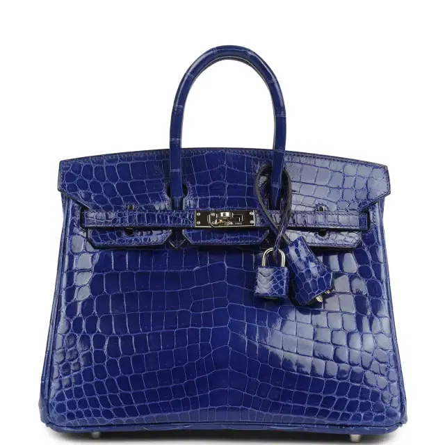 hermes Pre-owned Hermes Birkin 25 Bleu Electric Shiny Niloticus Crocodile Palladium Hardware