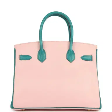 HERMÈS Pre-owned Hermes Special Order (HSS) Birkin 30 Rose Sakura and Bleu Paon Chevre Mysore Gold Hardware | Thumbnail 4 HERMÈS Pre-owned Hermes Special Order (HSS) Birkin 30 Rose Sakura and Bleu Paon Chevre Mysore Gold Hardware | Thumbnail 4