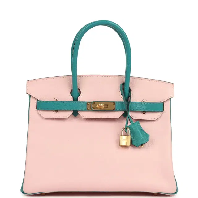 hermes Pre-owned Hermes Special Order (HSS) Birkin 30 Rose Sakura and Bleu Paon Chevre Mysore Gold Hardware