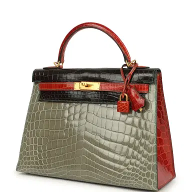 HERMÈS Pre-owned Hermes Special Order (HSS) Kelly Sellier 32 Graphite, Gris Tourterelle and Geranium Shiny Niloticus Crocodile Brushed Gold Hardware | Thumbnail 5 HERMÈS Pre-owned Hermes Special Order (HSS) Kelly Sellier 32 Graphite, Gris Tourterelle and Geranium Shiny Niloticus Crocodile Brushed Gold Hardware | Thumbnail 5