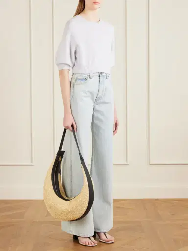 Khaite Augustina Leather-trimmed Raffia Shoulder Bag | Thumbnail 2