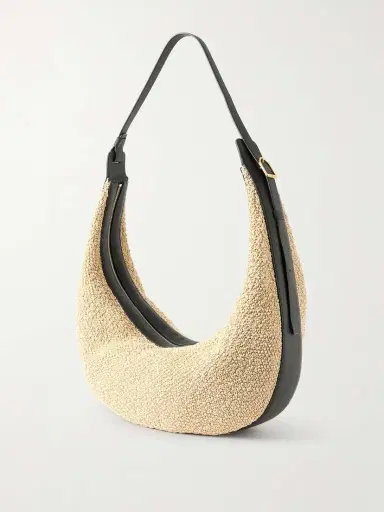 Khaite Augustina Leather-trimmed Raffia Shoulder Bag | Thumbnail 3