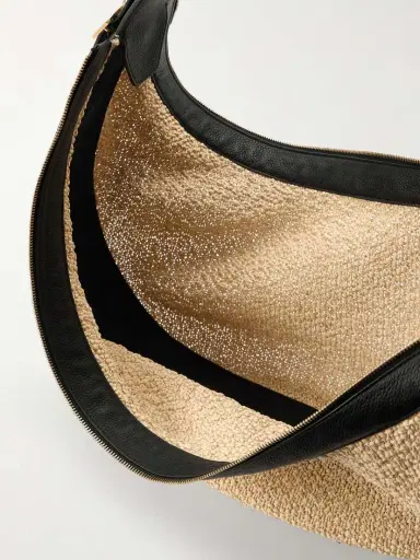 Khaite Augustina Leather-trimmed Raffia Shoulder Bag | Thumbnail 5