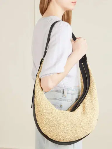 Khaite Augustina Leather-trimmed Raffia Shoulder Bag | Thumbnail 6