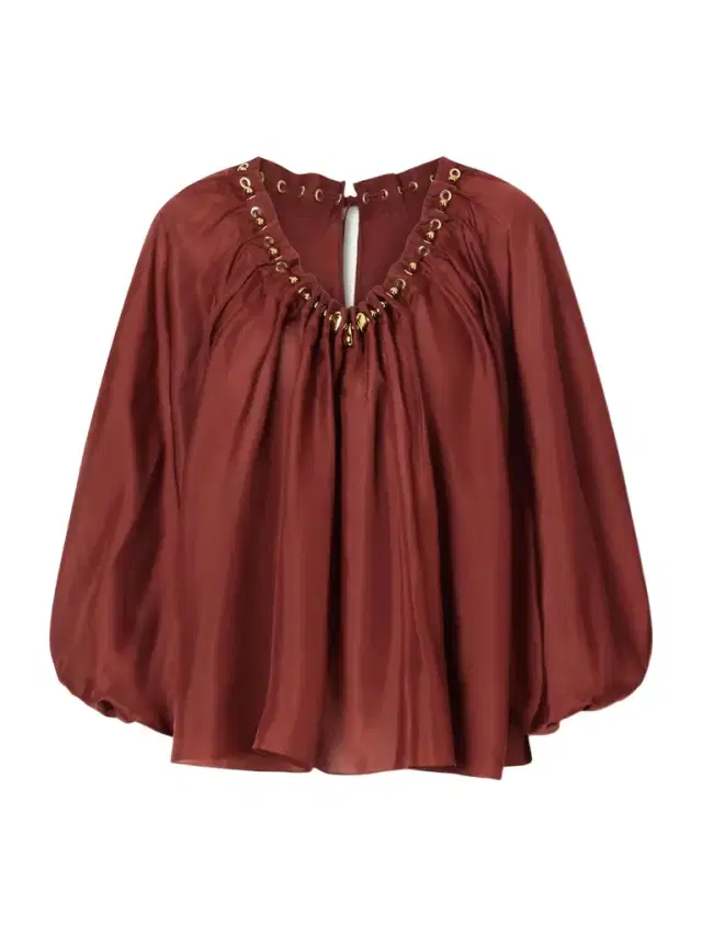 Aster Gathered Beaded Silk-satin Blouse
