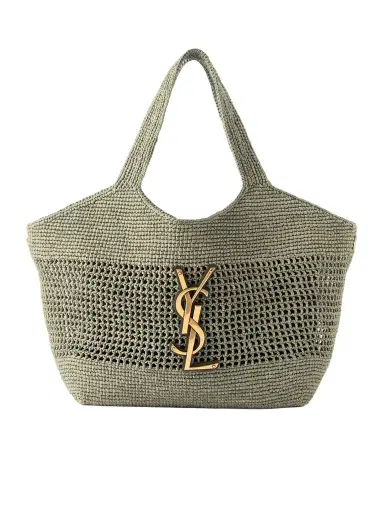 Saint Laurent Icare Maxi Leather-trimmed Raffia Tote | Thumbnail 1 Saint Laurent Icare Maxi Leather-trimmed Raffia Tote | Thumbnail 1